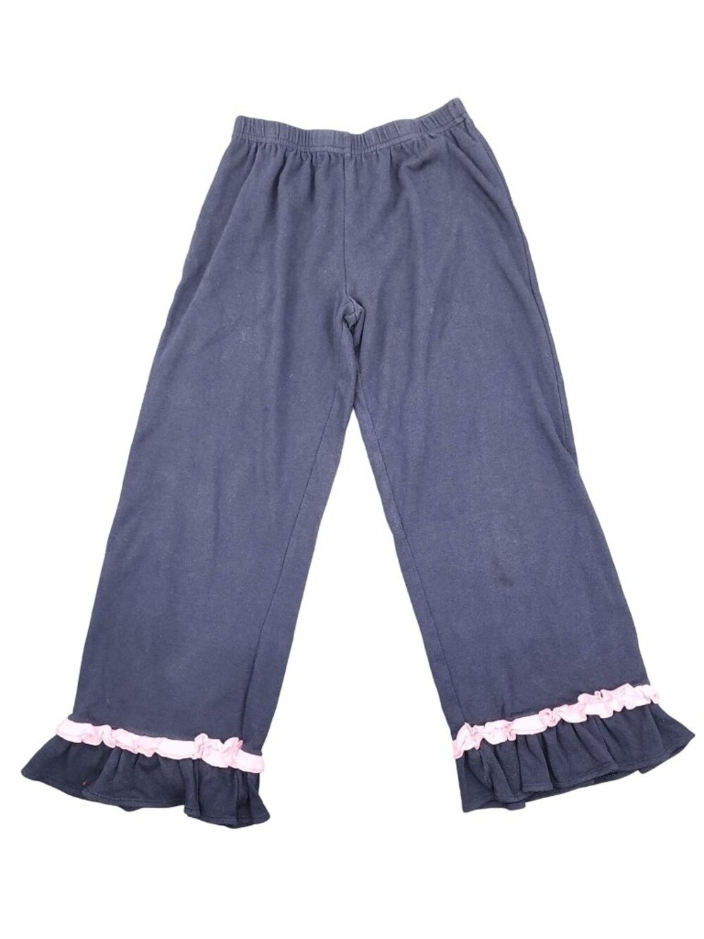 Girls Lolly Wolly Doodle Ruffle Bottom Wide Leg Pants Navy Pink 12 Cotton Cute